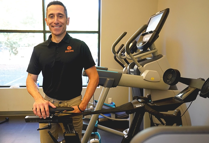 Sherpa personal trainer cycling in Westport CT during endurance training session