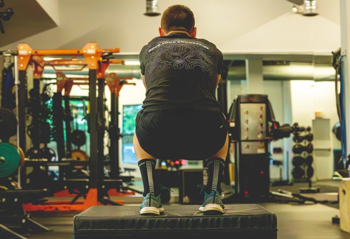 Youth athlete performing a box jump during Sherpa’s sports performance training in Westport CT to build strength, speed, and agility