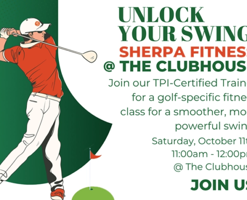Luke Yoder coaching a golf fitness workout at The Clubhouse rooftop in Westport, CT, hosted by Sherpa